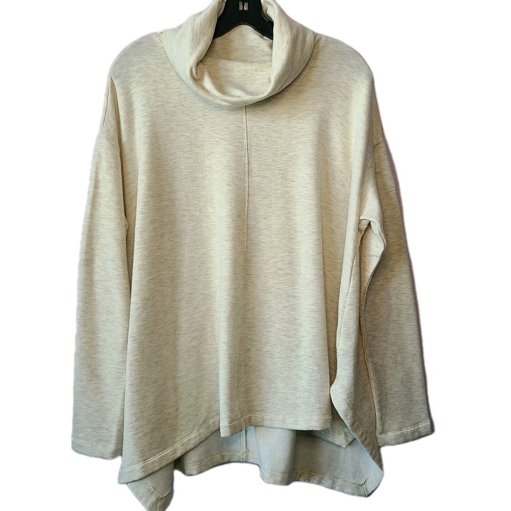 Athleta Women's Ivory Cowl Neck Tunic Sweater Pullover Long Slv Hi-Low Hem‎ Sz M